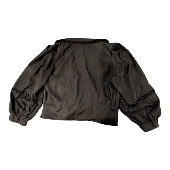 Milk & Honey Black V-Neck Puff Sleeve Tie Blouse - Picture 5 of 8